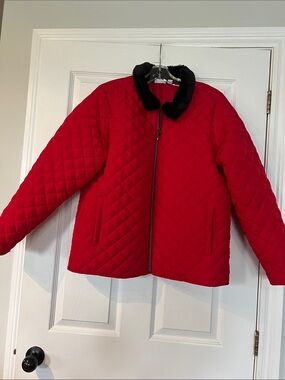 Kim Rogers Red Quilted Jacket with Black Collar